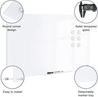 Magnetic Glass Whiteboard, 4' x 3' Glass Dry Erase Board for Wall, 48" x 36" Large Frameless White Board with 1 Marker Tray and 3 Magnets for Office, Home, Classroom - Ultra White