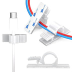 XHF 100pcs Adhesive Cable Wire Clips White, Outdoor Cable Management Wire Organizer Cord Holder for Under Desk, Car, Wall, TV PC Ethernet Cable