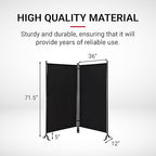 Proman Products - Galaxy 2 Panel Section Privacy Folding Screen Divider, Water Repellent Fabric Room Divider with Black Powder Coated Metal Frame for Indoors or Outdoors (Black)