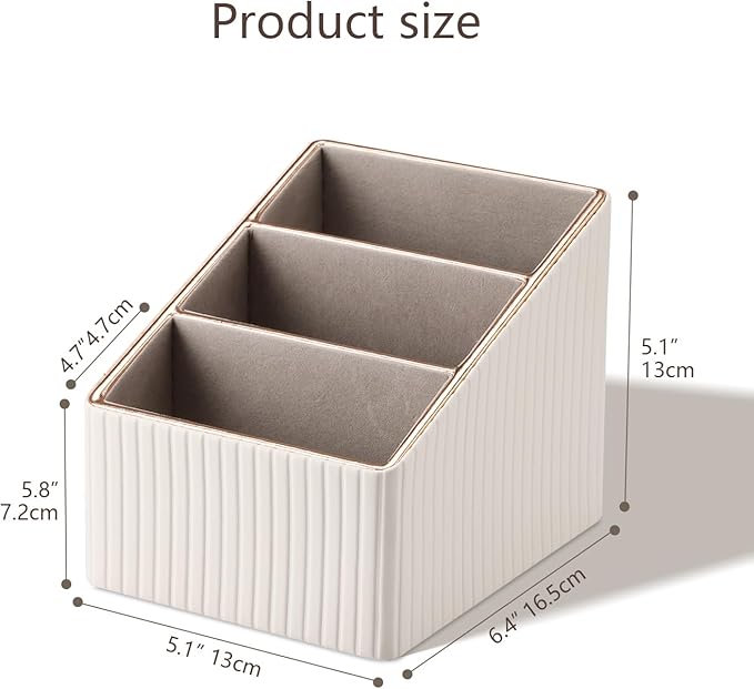 KINGFOM Remote Control Holder with 3 Compartments, Pu Leather Remote Caddy Desktop Organizer for TV, CD, Blu-Ray, Media Player, Heater Controllers and Cosmetics Office Supplies Light Beige