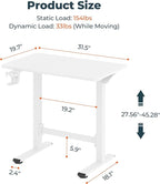 FitStand Small Small Pneumatic Adjustable Stand Up Desk, Rolling One-Piece Standing Desk 31.5 x 19.7 Inch, Home Office Desk Computer Workstation, White