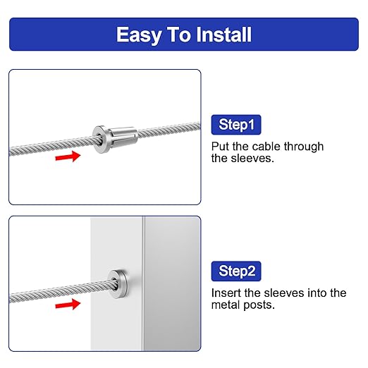 BLIKA Upgraded 100 Pack Stainless Steel Protector Sleeves for 1/8" 5/32" or 3/16" Deck Cable Railing, for Metal Posts, T316 Marine Grade, Cable Railing Protector Sleeves