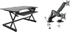 Rocelco 40" Height Adjustable Standing Desk Converter with AC Outlet USB Charger and Dual Monitor Arm Mount - Sit Stand Up Tabletop Riser - Sliding Keyboard Tray - Black (R DADRB-40-ACUSB-MA2)