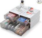 OSteed White Desktop Drawers for Paper, Stackable Office Storage Drawers for Desk, Craft Organizer and Storage Bins, 3 Mixed Storage Container with Plastic Drawers for Office Supplies