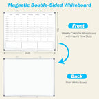 White Board Dry Erase Board for Wall, Magnetic Whiteboard Calendar 24" X 18", Weekly Calendar Whiteboard with Hourly Time Slots, Hanging Double-Sided White Board for Office,School,Home - 1 Pack