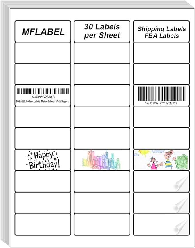 MFLABEL 1" x2-5/8 Address Labels - 6000 Premium Matte White Shipping Labels for Laser & Inkjet Printers (200 Sheets, 30 Labels/Sheet) + Free Fragile Stickers!