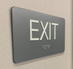 ADA Compliant Exit Sign with Braille (6" x 3" Grey)