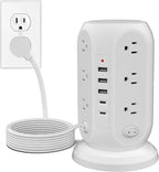 Tower Power Strip with 12 Outlets and 5 USB Ports (2 USB-C), Flat Extension Cord 10 Ft, Surge Protection 1250W Multiple Outlets Charging Station for Home Office Dorm Room