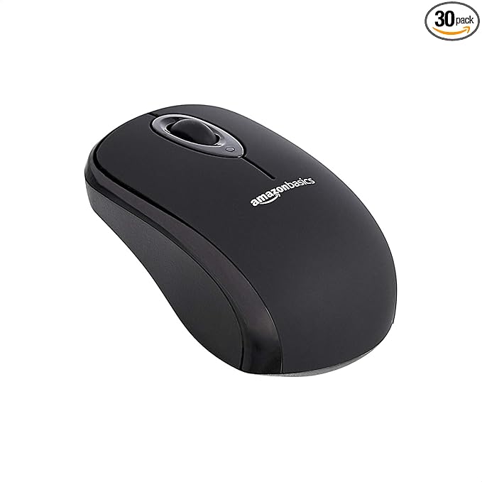 Amazon Basics 2.4 Ghz Wireless Optical Computer Mouse with USB Nano Receiver, Black, 30 Pack