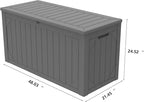 Decksplore 100 Gallon Outdoor Storage Box Waterproof, Lockable Resin Deck Box Patio Storage Bin for Pool Accessories Cushion Furniture, Garden Tools, UV-Resistant Outside Delivery, Grey