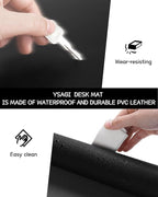YSAGi Non-Slip Leather Desk Pad, Waterproof Laptop Computer Desk Keyboard Mat, Table Protector Blotter Mat, Large Mouse Pad for Office/Work/Home/Decor(Black, 31.5" x 15.7")
