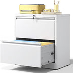 2 Drawer Lateral File Cabinet with Lock, 26.7"W File Cabinets for Home Office, Office Furniture for Organization Hanging Legal/Letter/A4, Metal Filing Cabinet Storage Cabinet, Require Assembly, White