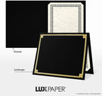 LUXPaper 9.5" x 12" Certificate Holders | Black Linen | Embossed Gold Foil Border | 100lb. Cover | 50 Qty