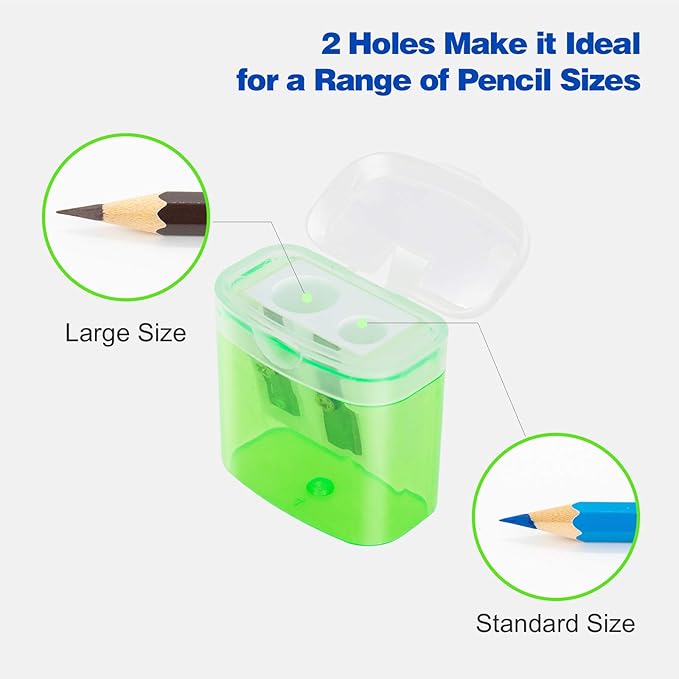 KIDMEN 12 PCS 2 Holes Small Manual Pencil Sharpener with Lid,for Kids,School
