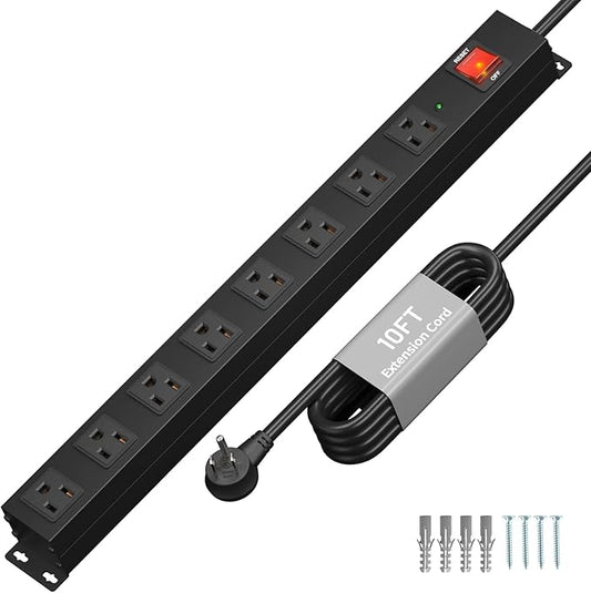 KF 8 Outlet Heavy Duty Power Strip Surge Protector, 2100J Surge Protection Power Strip, 15A/1875W Mountable Power Strips with Upgraded Switch, 14AWG 10FT Power Cord