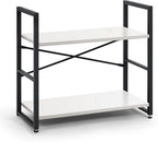 CAPHAUS 2 Tier Small Bookshelf, 24 Inch Width Free Standing Shelf, Bookcase Shelf Storage Organizer, Industrial Book Shelves for Home Office, Living Room, White Shelves & Metal Frame