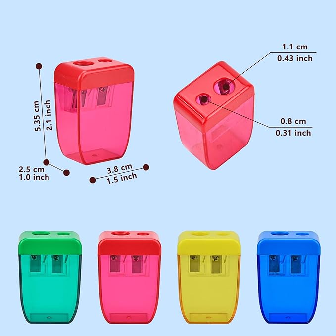 AUSTARK 24Pcs Pencil Sharpener Manual, Small Dual Hole Pencil Sharpeners Bulk for School Office Home, Back to School Supplies