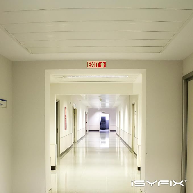 iSYFIX Exit Stickers Signs with Directional Up Arrow 12 Pack 12x4 Inch - Glow in the Dark Photoluminescent Vinyl for Office, School, Business, Warehouse - UV & Weather Resistant for Indoor/Outdoor Use