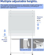 Mobile Glass Whiteboard, 48 x 36 inch Glass Board/w Height Adjustable, Large Portable Dry Erase Board with Stand and Wheels for Home, Office,Classroom &School, White