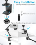 INSSKY Metal Kitchen Tablet Stand, Fit for 6.1-15.6" Devices, Magic Long Arm Mount for Cabinet, Desk, Table, with 360° Foldable Rotation Aluminum Holder, Compatible with iPad Pro/Air/Mini, Galaxy Tab