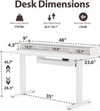 Agilestic Glass Standing Desk with Storage, 48 Inch Electric Adjustable Desk with Glass Shelf and Cable Management, Sit Stand Up Home Office Computer Table, Splice Board, White