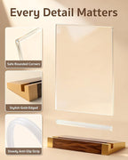 3 Pack Acrylic Sign Holder 8.5 x 11 Inch with Walnut Wood Base, Clear Tabletop Acrylic Display for Menu & Flyer Holder, Commercial Paper Stand for Restaurant, Office, Coffee, Bar, Wedding, Hotel