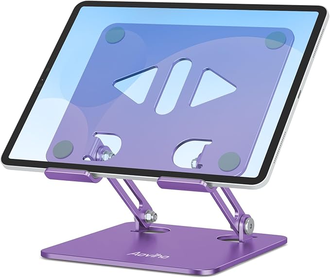 Aoviho Tablet Stand Holder for Desk, Adjustable Desktop Tablet Holder, Foldable Aluminum Tablet Mount for iPad pro 12.9, iPad Air Mini, Samsung Galaxy Tabs Z Fold Kindle Fire 4-12 inch Purple