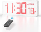 REACHER 16.5" Large Digital Wall Timer Clock with Countdown Timer, Auto Dimmer, Temperature, Remote Control, LED Wall Clock for Home Decor, Living Room, Office, Gym, Classroom, White