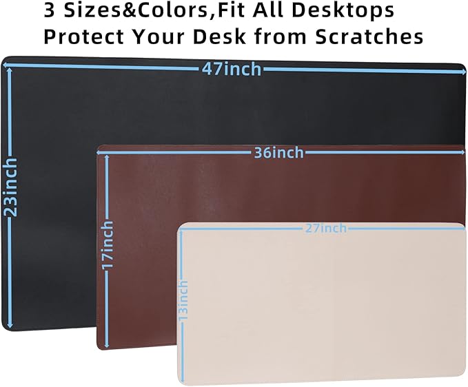 Wolaile Desk Blotter Pad,27x13 inch PU Leather Computer Mouse Mat,Non-Slip Waterproof Writing Desktop Protector for Office Home,Small,Beige White