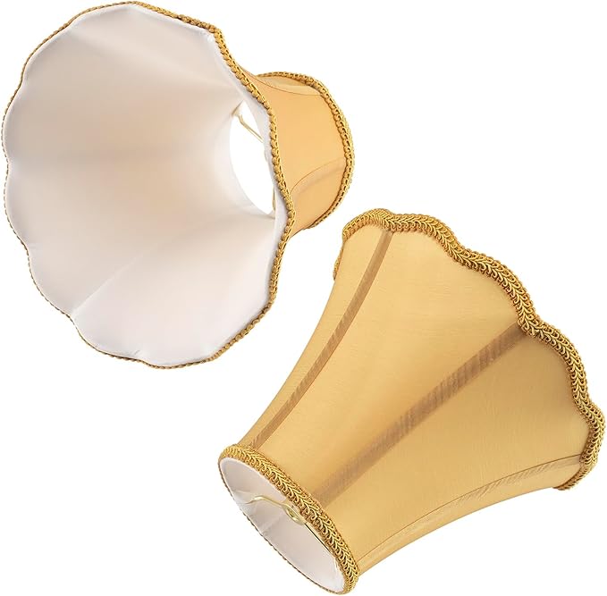 Saangseon Bell Lamp Shade, Scalloped Golden Fabric Lampshade Replacement, Softback, 7'' Top x 14'' Bottom x 10.5'' Slant Height x 10'' Vertical Height, Lamp Harp Included