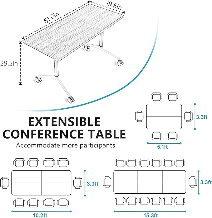 Goakwwuz Conference Room Table, Folding Conference Tables,Thicken Grey Tabletop,Flip Top Wooden Seminar Meeting Room Table for Conference Room Offices (10, Walnut, 61.0“)