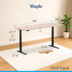UPLIFTDESK V3 2-Leg Maple Laminate Wood Standing Desk – Adjustable Height, Advanced 1-Touch Memory Keypad, Under Desk Cable Management, Wire Grommets & Rocker Board (Black C-Frame, 80 x 30 inch)