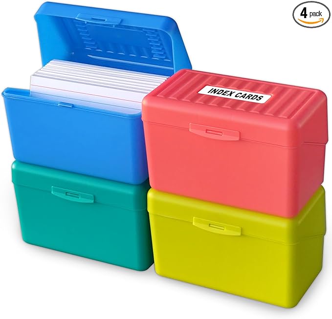 Olivo Index Card Holder Box 3x5 Flash Note Card Holder Storage File Box Organizer Case for 3"x5" Cards, 4 Colors Pack