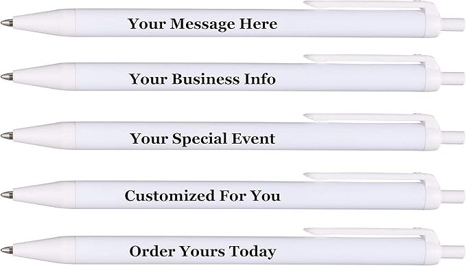 RevMark Personalized Ballpoint Pen, Custom Printed Name, Business or Event Information, Timeless Advertising, USA Made Pens, Promotional Marketing, Smooth Black Ink, Bulk Pack (White,100 Ct.)