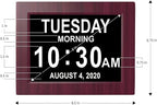 American Lifetime, New Version, Day Clock Extra Large Impaired Vision Digital Clock with Battery Backup and 5 Alarm Options, Premium Mahogany Color, 8 inch
