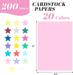 200 Sheets Colored Cardstock 20 Assorted Colors, 65lb/180gsm 8.5" x 11" Card Stock Paper, Bulk Colorful Cardstock for Cricut, DIY Crafts, Office Printing, Party Decor