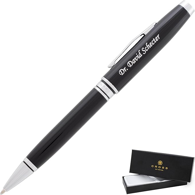 Personalized, Custom Engraved Cross Pen for Men or Women | Cross Coventry Ballpoint Pen | Luxury Gift for Office, Graduation and Business [Black Lacquer with Chrome Trim]