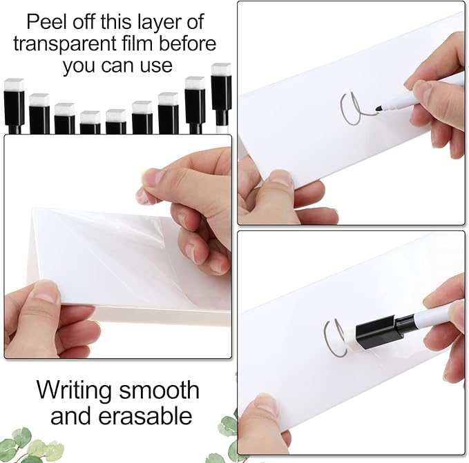 Fainne 30 Sets Dry Erase Name Tent Cards with Black Markers 8.7 x 2.8 x 1.9 Inches White Reusable Name Plate Wipe Clean Desk Tags Sign for Classroom Table Office Conference Meeting Weddings