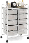 HAPPYGRILL 10-Drawer Rolling Storage Cart, Storage Organizer Cart with Lockable Wheels, Beauty Salon Movable Utility Cart for School, Office, Home, (Clear)