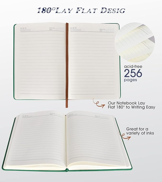 Biuwory Lined Journal Notebook for Women Men,256 Pages A5 Hardcover Leather Journals for Writing,Travel,Business,Work & School,College Ruled Notebooks for Note Taking,Diary Notepad 5.7"×8.3"(green)