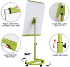 TSJ OFFICE Rolling Whiteboard Standing - 40 x 26 Inches Magnetic Mobile White Board with Stand, Height Adjustable Dry Erase Board on Wheels with Paper Clamp on Top, Green