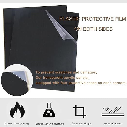 2 Pieces Black Acrylic Sheet, 11 x 14 Inch 1/8 Inch Thick, Black Cast Plexiglass Sheets for DIY Display, Handcraft, Home Decor, Painting, Display Stand, Photo Frame, Easy to Cut