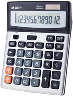 M&G Desk Calculator 12 Digit Extra Large LCD Display Calculators, Dual Solar Power and Battery, Battery Included, Metal Panel Comfort Button Calculator for Office Home