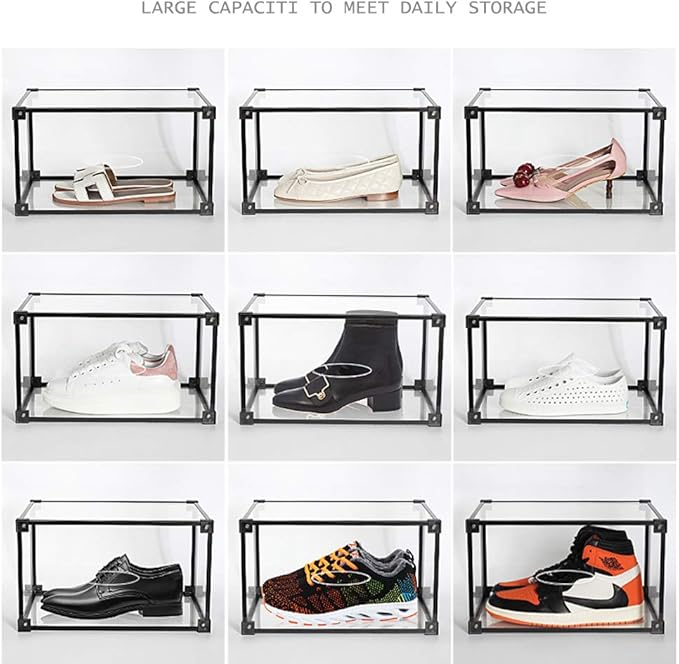 KOKOIN Transparent Plastic Storage Clear Shoe Display Case Box Organizer - Magnetic Side Open, 16PC (Black)