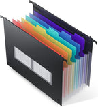 ThinkTex Plastic Expanding Hanging File Folders, 7 Innovative 1.2" Accordion Pockets, Large Capacity, Multi-Color Tabs, Letter Size for Filing Cabinet - 1 Pack