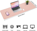 AFIING Leather Desk pad Protector, Large Non-Slip Office Desk Mat with Natural Cork & PU Leather, Waterproof Writing Mouse Pad for Office and Home (55in*17in,Pink)