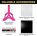 Swinging Changeable Message Sidewalk Sign 36″ x 37″ – Outdoor Advertising Sign Board with 792 Pre-Cut Double-Sided Letters & Storage Box – Heavy-Duty, Rust-Resistant Sidewalk Display for Businesses & Events (Pink Legs)