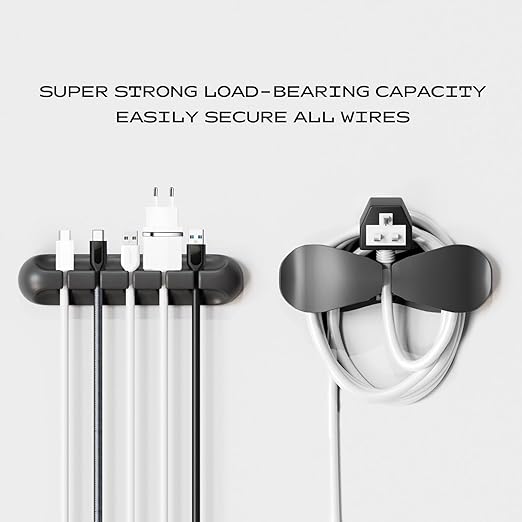 Apromisith USB Cable Organizer Clips Cord Holder,12 Packs (3-Slots) Black Self Adhesive Desk Cord Cable Management
