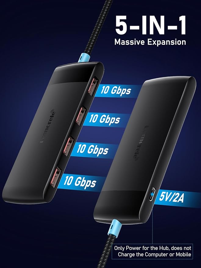 10Gbps USB C Hub, 4 Ports USB3.2 Splitter for Laptop, USB C Multiport Adapter w/Charging Port, for MacBook Pro/Air, iMac, Surface Pro, Dell, HP, iPad, Samsung, Etc., 1.97ft Cable