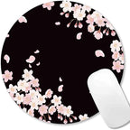 IMAYONDIA Cute Pink Flowers Mouse Pad, Floral Mouse Pads, Sakura Cherry Blossom on Black Round Mousepad, Aesthetic Desk Decor, Anti Slip Rubber Base Mice pad for Computer Office Girl, 7.9 x 7.9 Inch